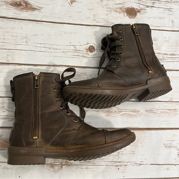 Ugg Brown Shearling-Lined Boots size  booties Ashbury brown leather lace up - Picture 8 of 12